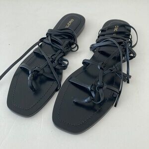 NWOT Pilcro Anthropologie Black Leather Knotted Tie Up Sandals Sz 10